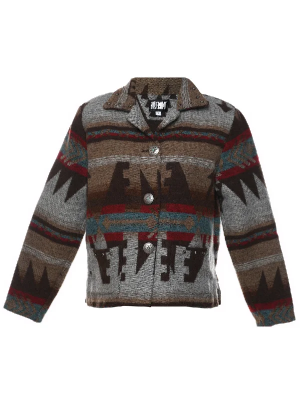 New Markdowns Button Front Multi-Colour Aztec Design Jacket - S