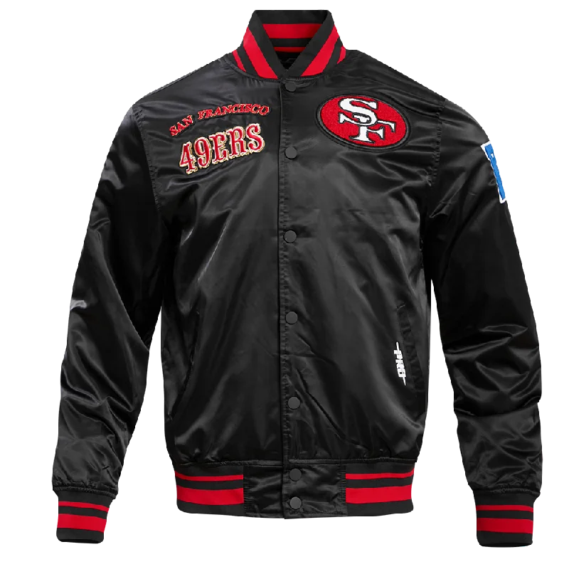 NFL SAN FRANCISCO 49ERS RETRO CLASSIC MEN'S RIB SATIN JACKET (BLACK/RED/BLACK)