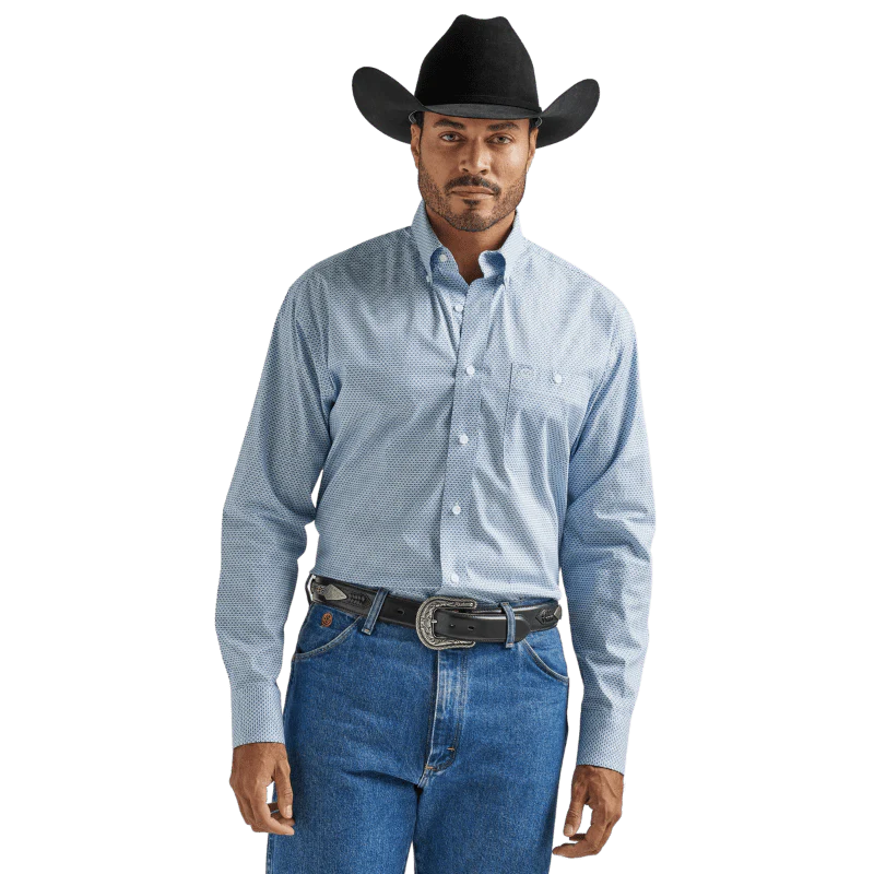 Weekend Price Cuts Galore Wrangler George Strait Long Sleeve Blue Print Shirt