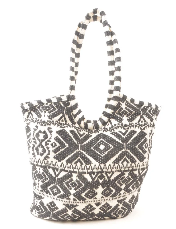 Black & White Patterned Tapestry Bag - M