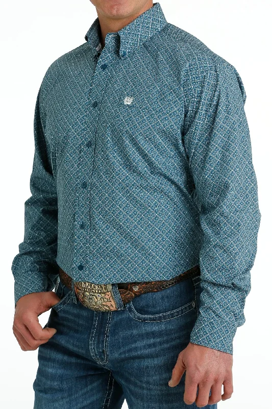 Weekend Bargains to Grab CINCH TEAL GEOMETRIC PRINT LONG SLEEVE SHIRT SHIRT