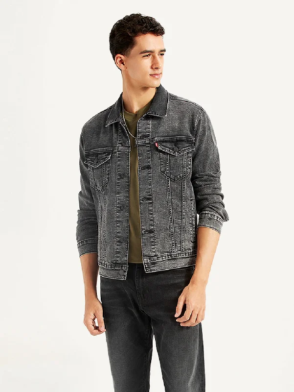 Weekend Savings Spectacular Men's Solid Charcoal Grey Denim Jacket