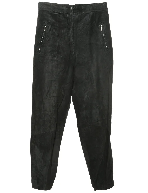 Shop and Save Black Suede Trousers - W30 L31