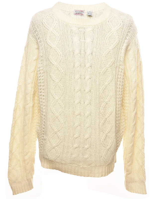 Exclusive Offer Cable Knit Pale Yellow Jumper - L