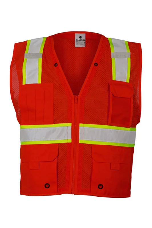 Stock Clearance Kishigo Mens EV Series Enhanced Visibility Multi Pocket Mesh Vest - Red/Lime Green