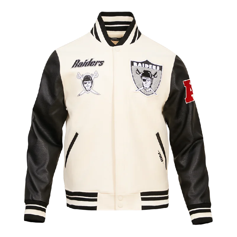 Weekend Specials to Indulge In NFL OAKLAND RAIDERS RETRO CLASSIC MEN'S RIB WOOL VARSITY JACKET (EGGSHELL/BLACK)