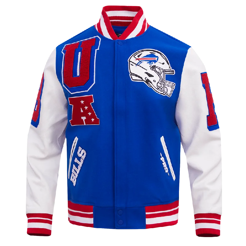 Shop and Save NFL BUFFALO BILLS MASHUP MEN'S RIB WOOL VARSITY JACKET (ROYAL BLUE/RED)
