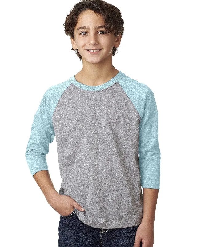 Weekend Price Cuts Galore Next Level Youth CVC 3/4-Sleeve Raglan Tee | Ice Bl/ D Htr Gr