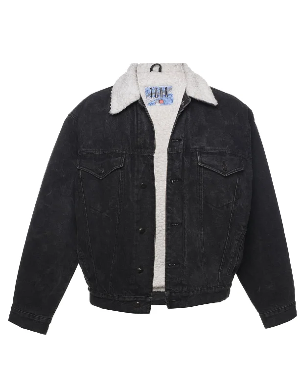 Instant Savings Black Shearling Denim Jacket - L