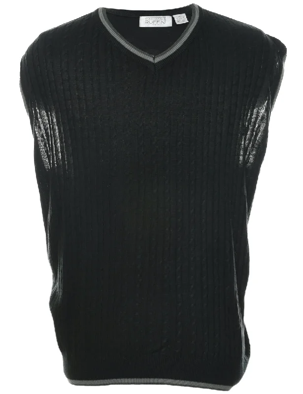 One-DAY Sale Cable Knit Black Vest - XL
