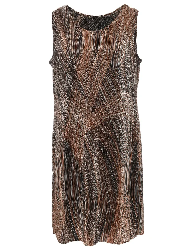 Friends and Family Sale Brown & Off-White Abstract Pattern Sleeveless Dress - L