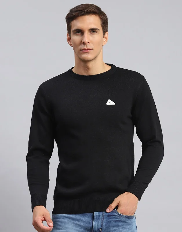 Weekend Discounts to Enjoy Men Black Solid Round Neck Full Sleeve Pullover