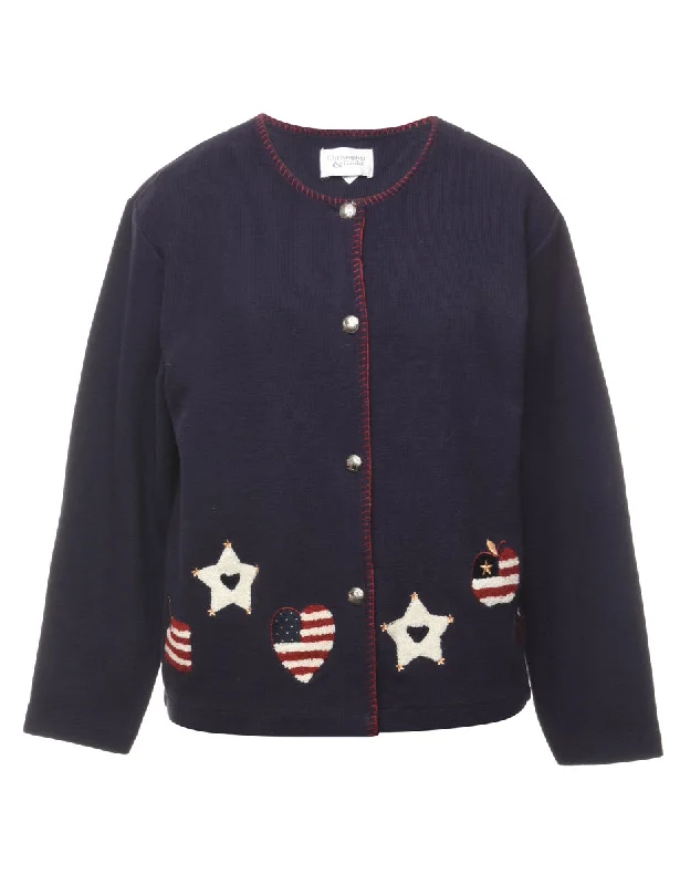 Online Only Button Front Navy Cardigan - L