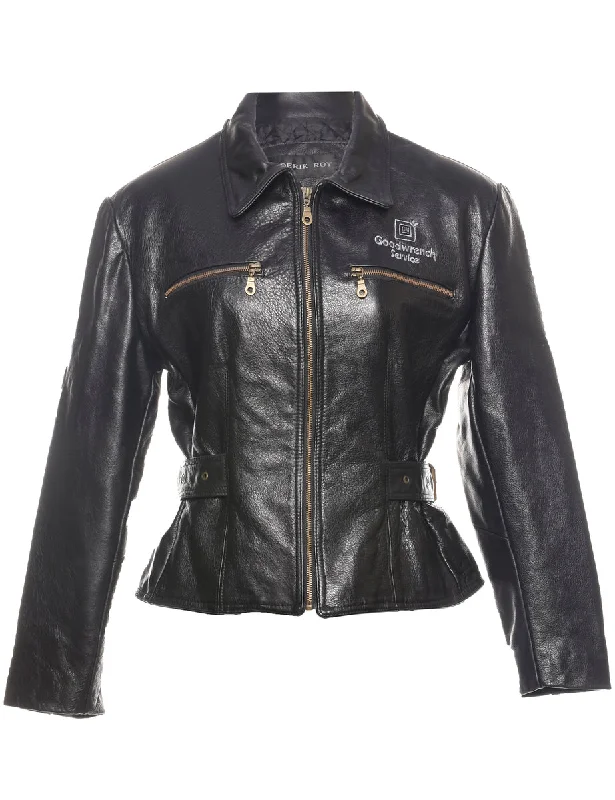 Steal Deal Black Zip-Front Leather Jacket - M