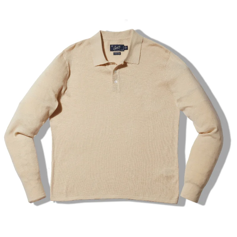 Big Savings Cloud Cotton Sweater Long Sleeve Polo - Sand