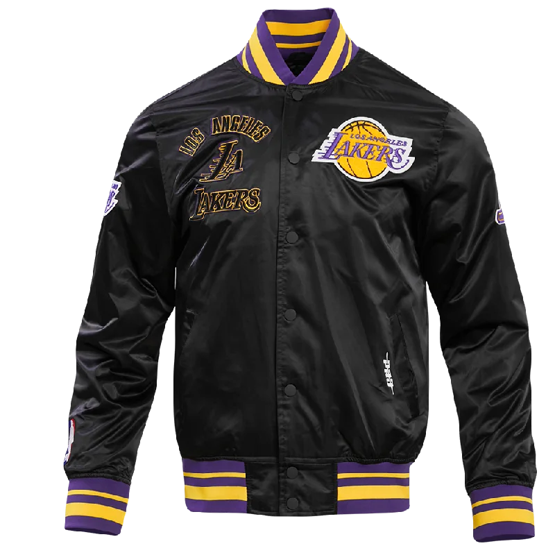 NBA LOS ANGELES LAKERS RETRO CLASSIC MEN'S RIB SATIN JACKET (BLACK/PURPLE/YELLOW)