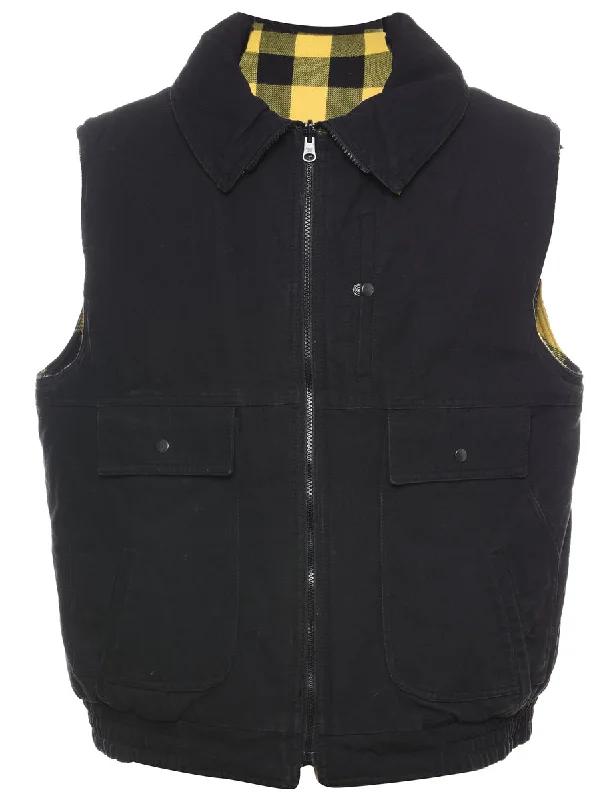 Super Discount Black Zip-Front Sleeveless Jacket  - L