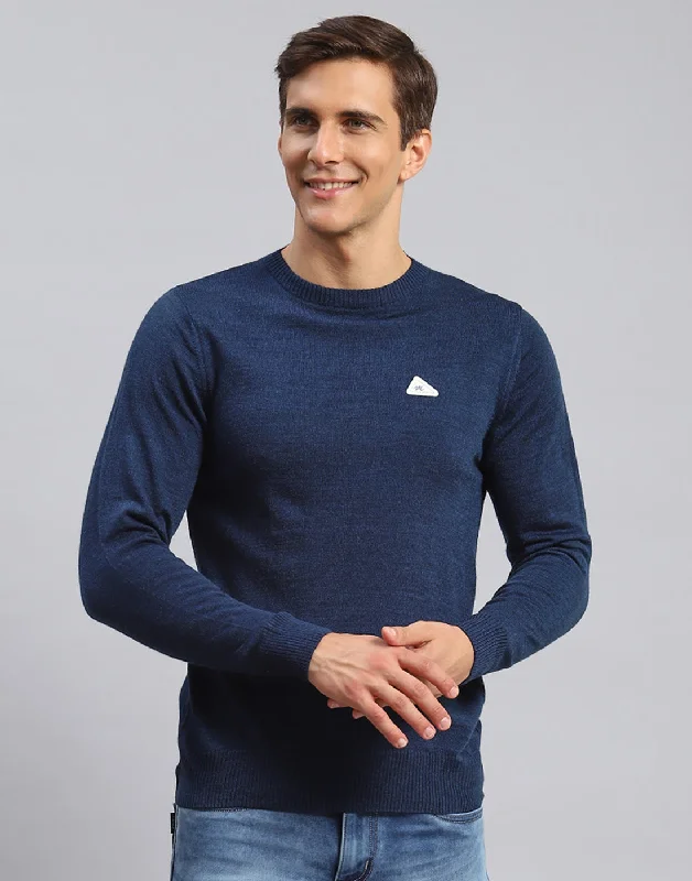 Weekend Specials to Snag Men Blue Solid Round Neck Full Sleeve Pullover