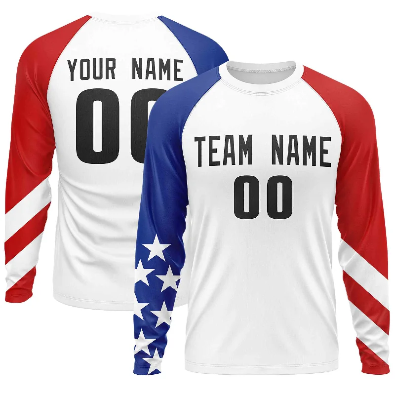 Weekend Bargains Just for You Custom White Royal-Red Personalized American Flag Design Long Sleeve Performance T-shirt