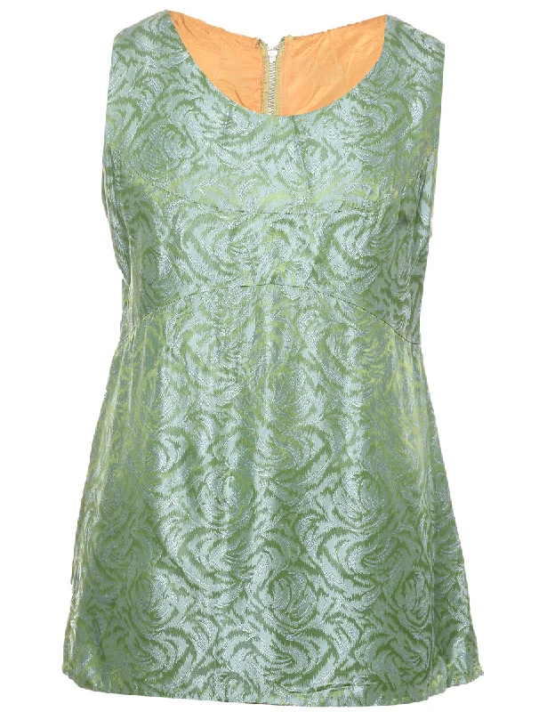 Quick Sale Brocade Design Green 1960s Mini Dress - L
