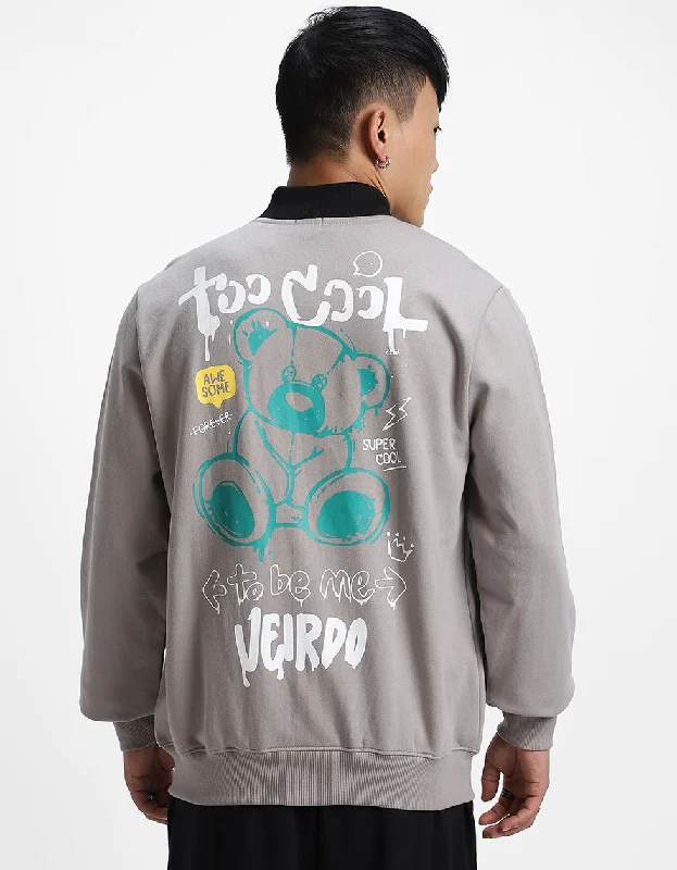 Weekend Savings Fiesta Grey Back Graphic Printed Varsity Jacket