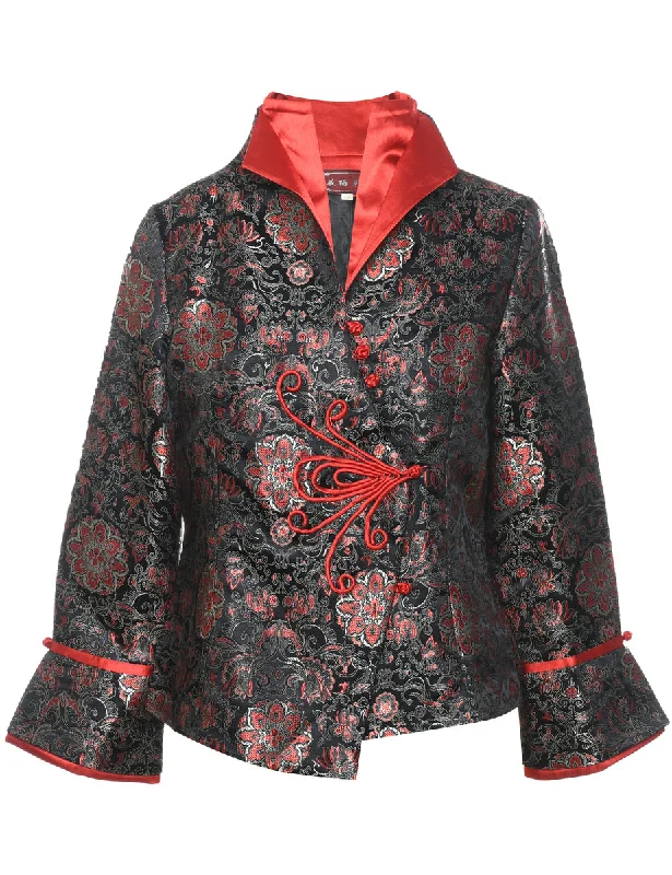 Price Rollback Brocade Design Black & Red Metallic Evening Jacket - L