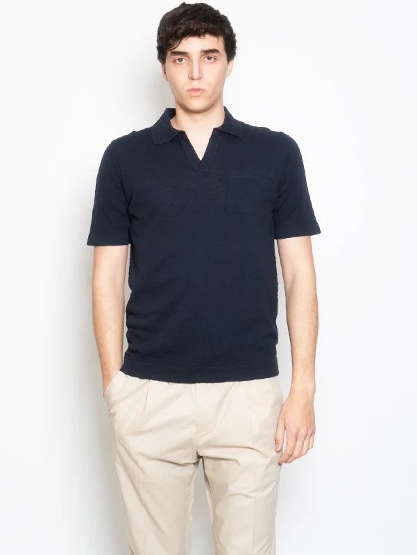 Flash Deals Polo in Cotone Fiammato Maniche Corte Blu Notte