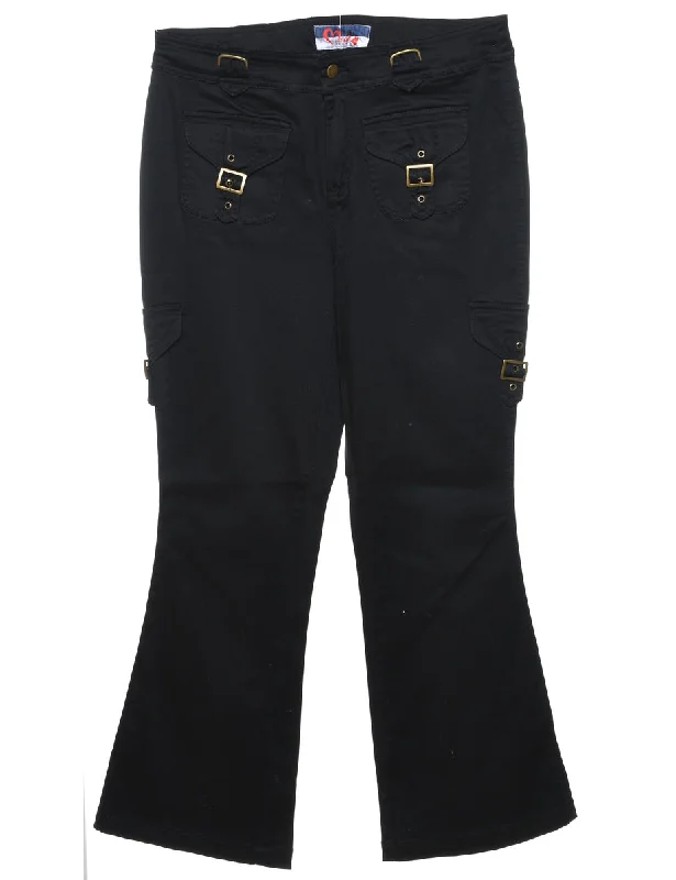 Price Slash Black Y2K Flared Cargo Trousers - W32 L30