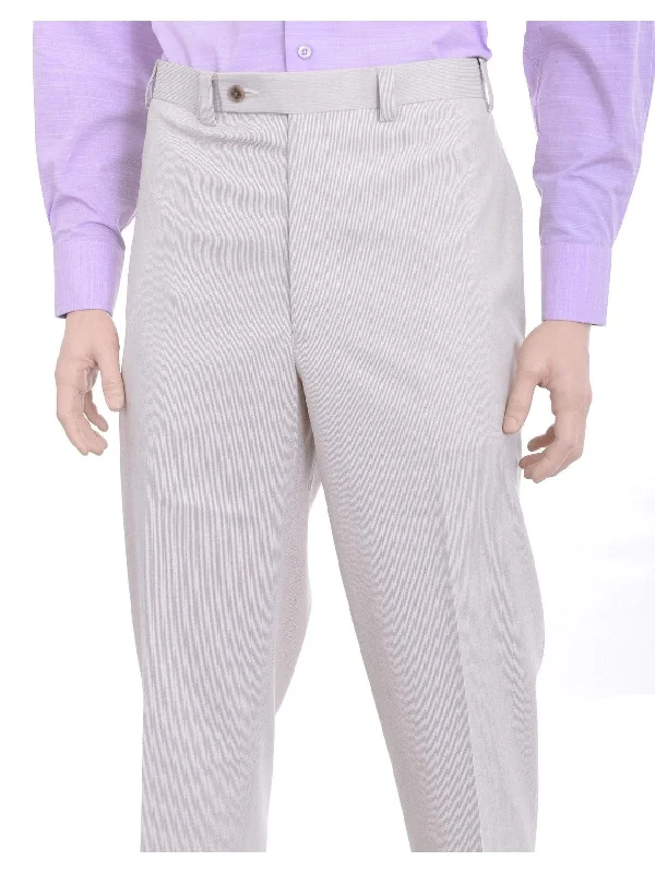 Huge Discounts Calvin Klein Regular Fit Tan Striped Flat Front Dress Pants