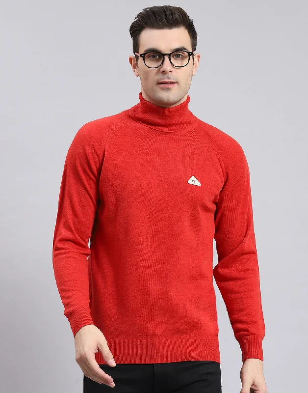Early Access Men Red Solid H Neck Full Sleeve Sweater