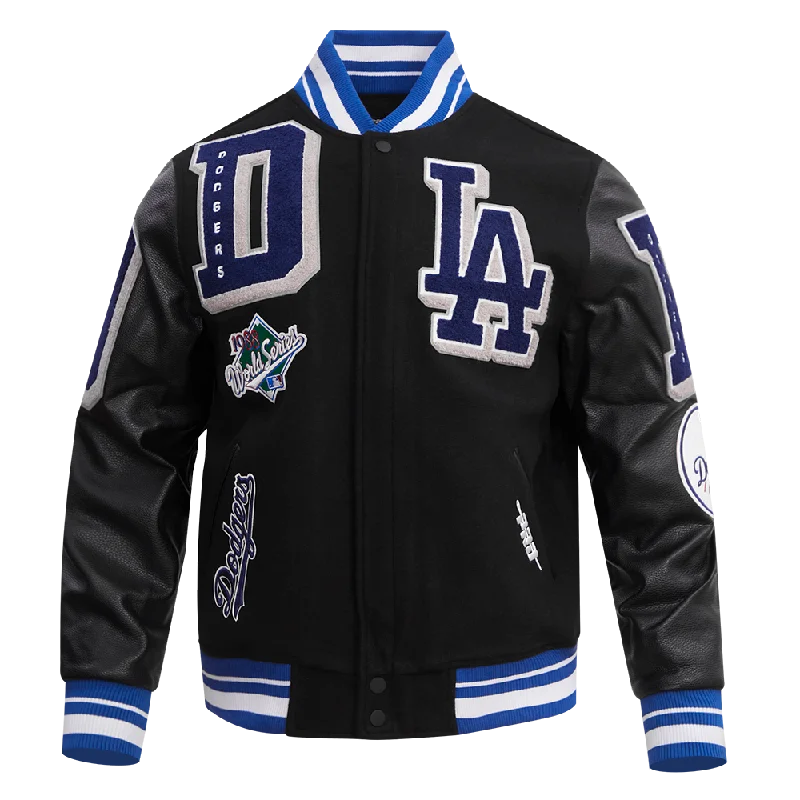 Special Offer MLB LOS ANGELES DODGERS MASHUP MEN'S RIB WOOL VARSITY JACKET (BLACK/DODGER BLUE)