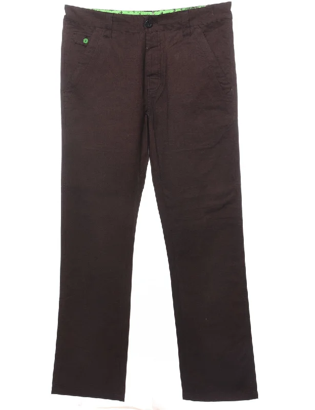 Anniversary Sale Brown & Green Straight-Fit Trousers - W34 L33