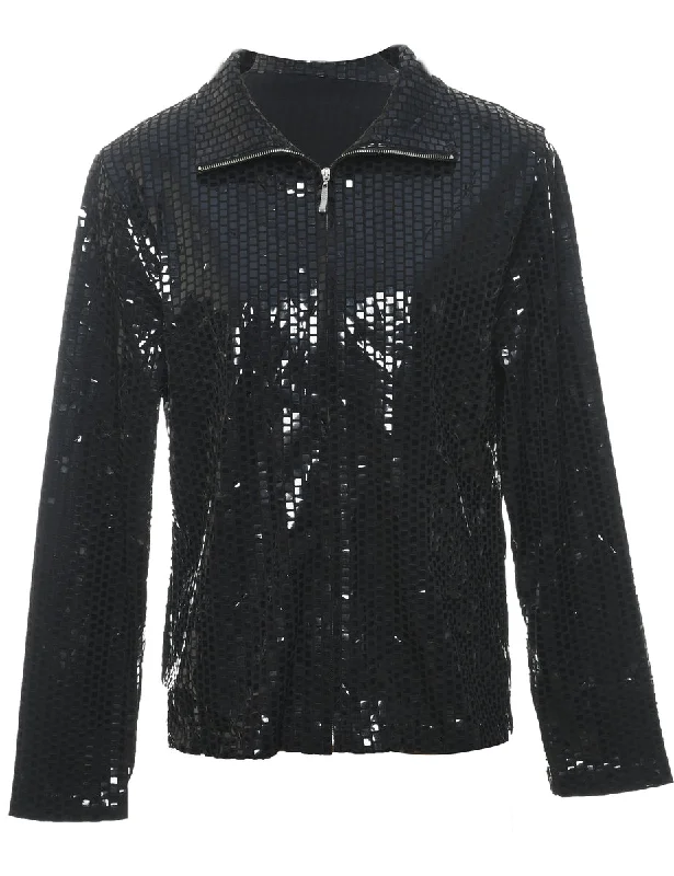 Referral Discount Black Sequined Zip-Front 1990s Evening Jacket - L