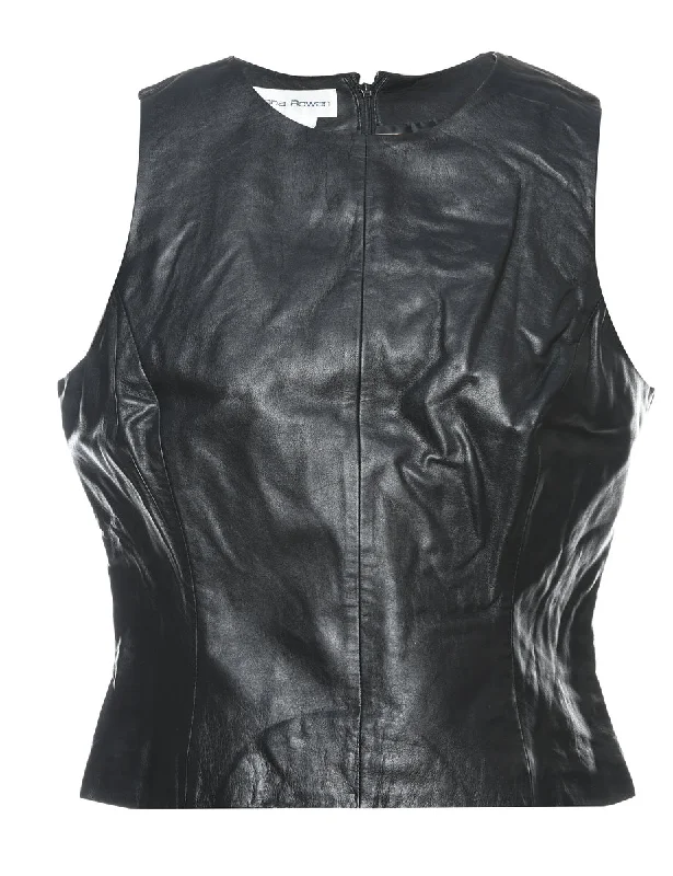 Bonus Savings Black Sleeveless 1990s Leather Top - M