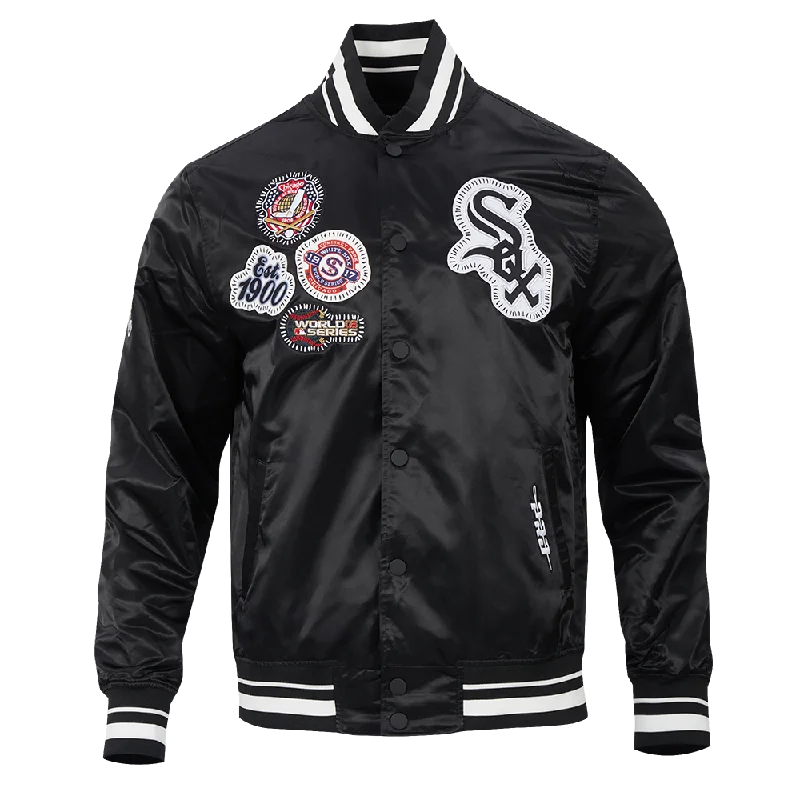 Flash Sale MLB CHICAGO WHITE SOX DIY PICK STITCH MEN'S RIB SATIN JACKET (BLACK)