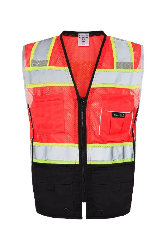 Super Deal Kishigo Mens Premium Black Series Black Bottom Class 2 Vest - Fluorescent Red - Closeout