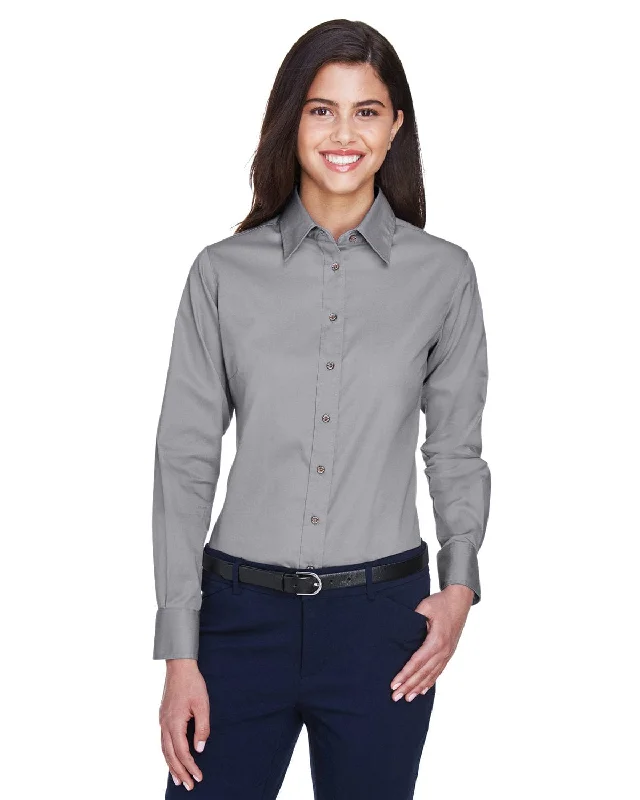 Overstock Sale Harriton Ladies Long Sleeve Stain-Release Twill Shirt | Dark Grey
