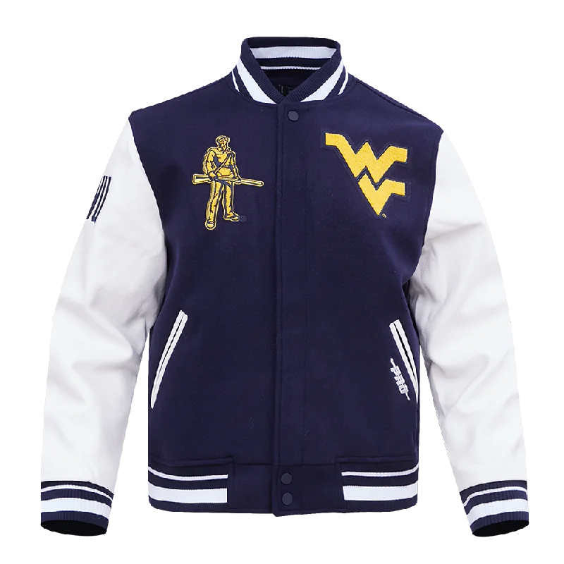 Sale Event WEST VIRGINIA UNIVERSITY CLASSIC RIB WOOL VARSITY JACKET (MIDNIGHT NAVY/WHITE)