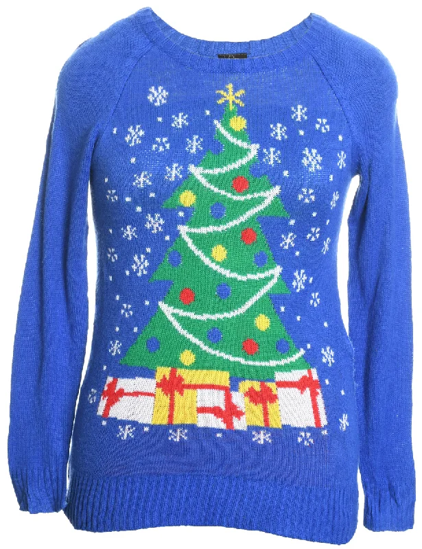 Celebrate the Weekend with Discounts Blue Christmas Jumper - XS