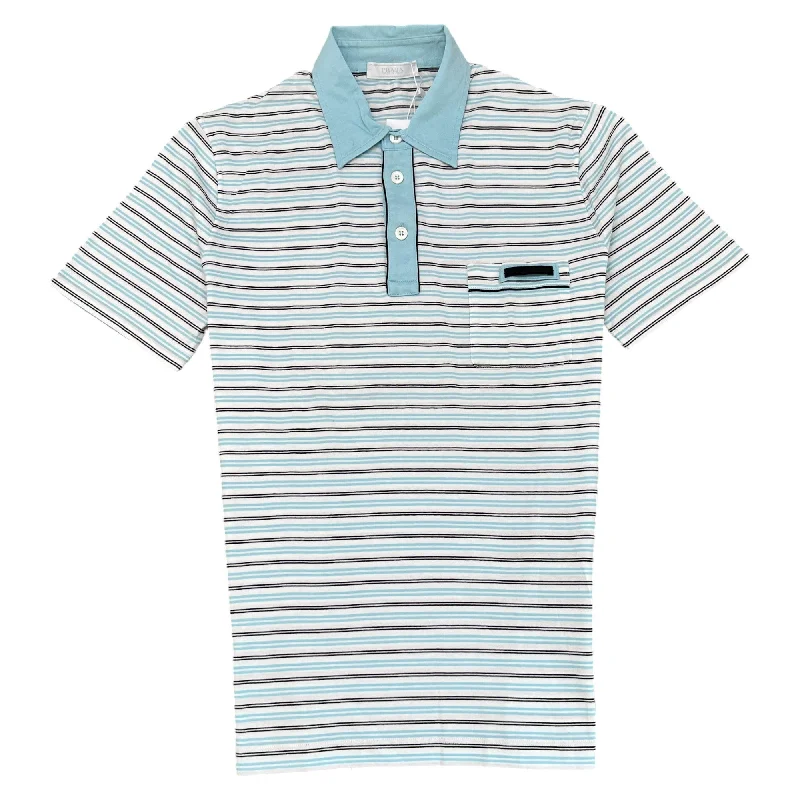 Savings Event Men's Stripe Logo Polo Shirt Blue Size M