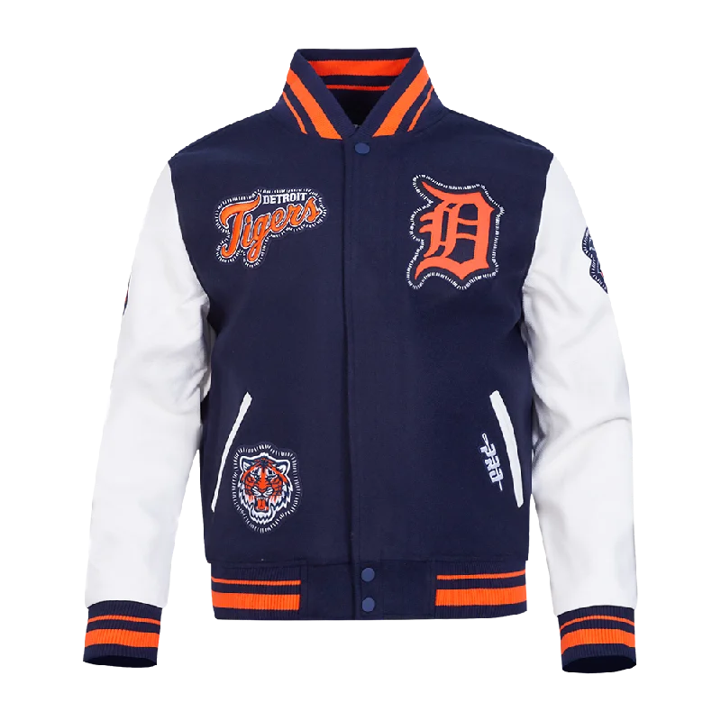 Special Price MLB DETROIT TIGERS DIY PICK STITCH MEN'S RIB WOOL VARSITY JACKET (MEN'SIDNIGHT NAVY/ORANGE/MEN'SIDNIGHT NAVY)