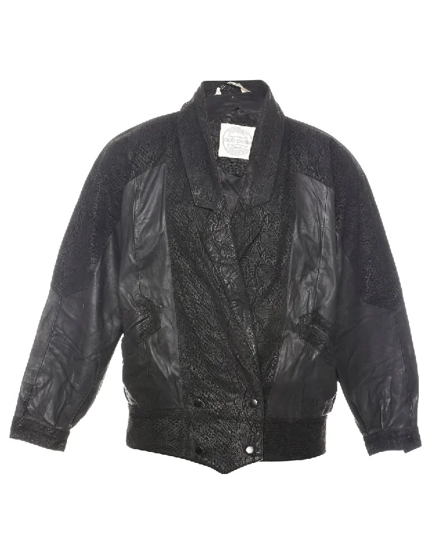 Special Price Black Patterned Leather Jacket - XXL