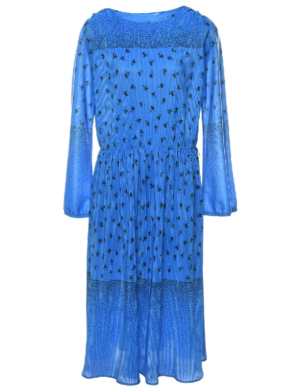 Weekend Specials You Can't Miss Blue Floral Print Dress - L
