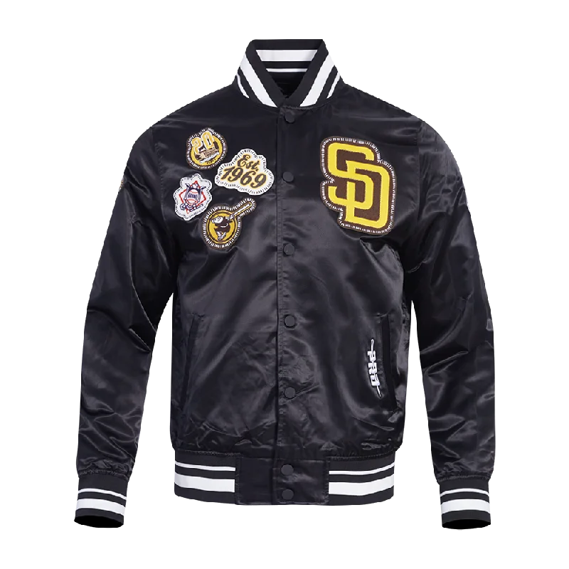 Special Discount MLB SAN DIEGO PADRES DIY PICK STITCH MEN'S RIB SATIN JACKET (BLACK)
