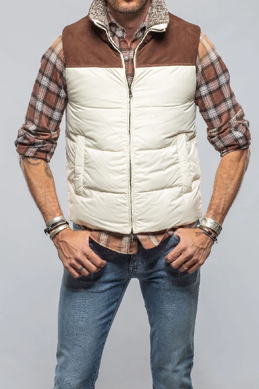 Now or Never Vail Vest In White with Brown Suede