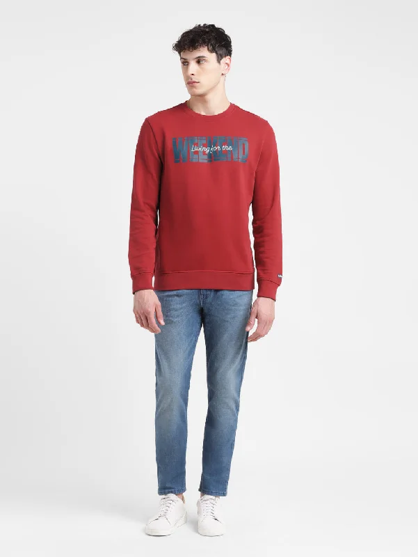 Men's Solid Red Crew Neck Sweatshirt