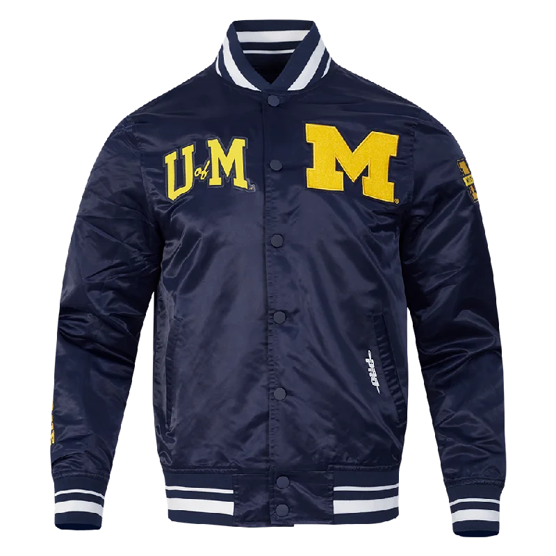 Reduced Rates UNIVERSITY OF MICHIGAN CLASSIC MEN'S RIB SATIN JACKET (MIDNIGHT NAVY)