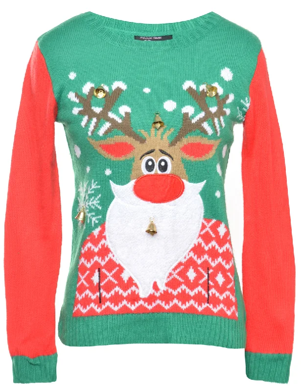 Beyond Retro Reworked Christmas Jumper With Bells - L