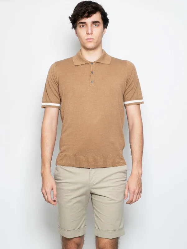 Bonus Offer Polo in Maglia Lino con Contrasti Mandorla