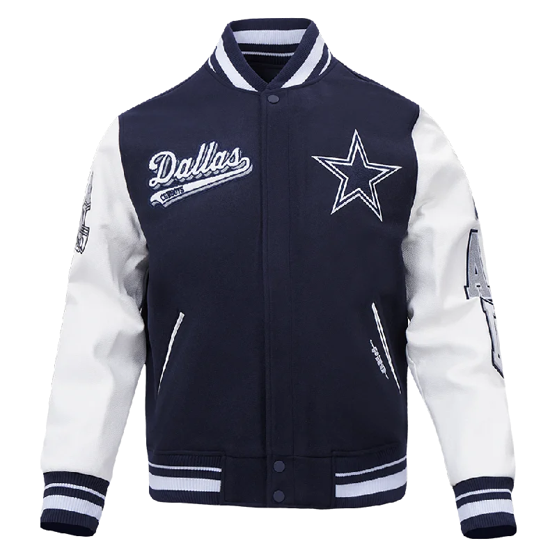 Holiday Sale NFL DALLAS COWBOYS SCRIPT TAIL MEN'S RIB WOOL VARSITY (MIDNIGHT NAVY/WHITE)